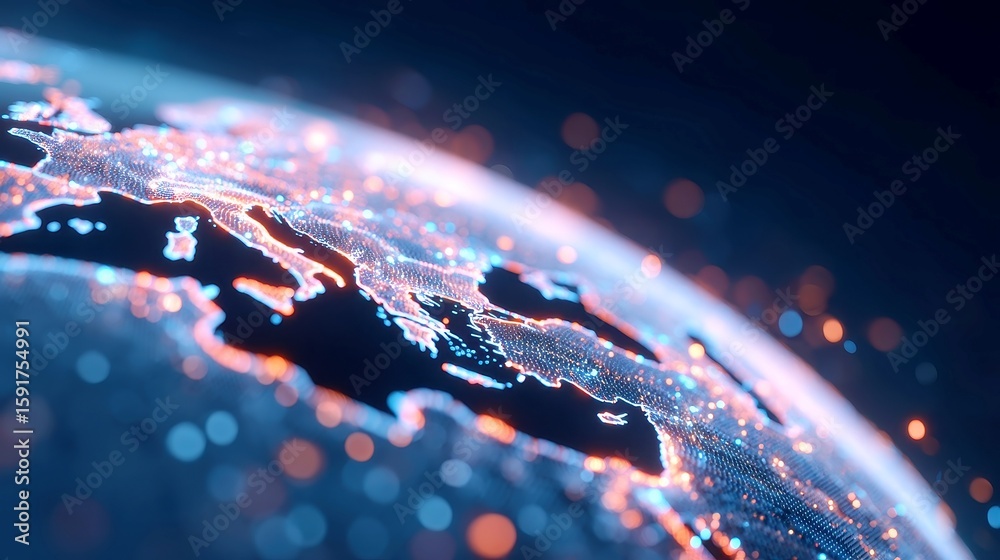 Poster digital globe network, a futuristic visualization of a high-tech globe adorned with interconnected n