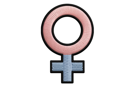 Pink and blue embroidered female symbol gender symbol