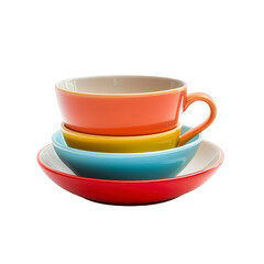 Colorful stacked cups and saucer