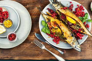 Oven baked mackerel.