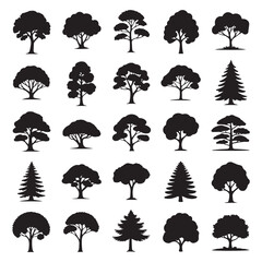 Silhouette Tree Icons Set – Vector Forest Nature Symbols Collection