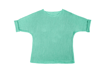 Isolated blue, green knitted t-shirt, blank empty copy space for mock up, template