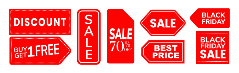 Set of new stickers, sale tags and labels. Shopping stickers and badges for merchandise and promotion, special offer, new collection, discount etc. Red stickers for web banners