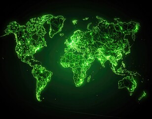 Global map of glowing green lines