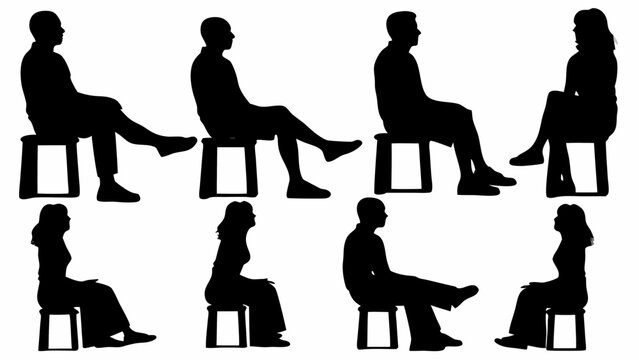 Sitting Human Silhouettes on Chairs and Benches – Vector People Poses