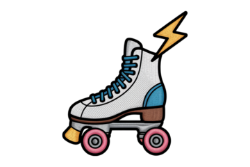 Retro roller skate with lightning bolt vintage white