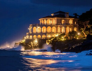 Fototapeta premium Luxurious seaside mansion at night (1)
