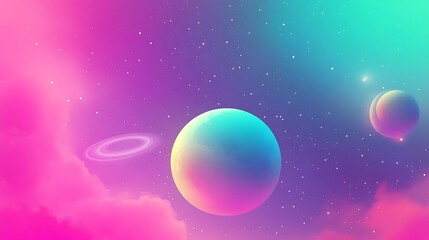 Colorful Planets in Outer Space with Stars and Clouds Illustration