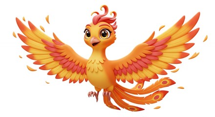 Cartoon phoenix illustration in flight