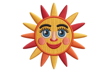 Smiling sun face embroidered yellow