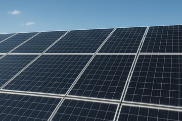 Close-up View of Solar Panel Array Under Clear Blue Sky