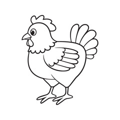 Fototapeta premium Cute hen coloring page for kids. Cartoon farm animal illustration. Black and white outline of a chicken for children's activity book.