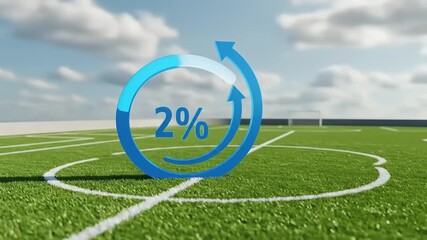 Digital representation of a percentage increase on a soccer field with a clear sky and goalposts - Powered by Adobe