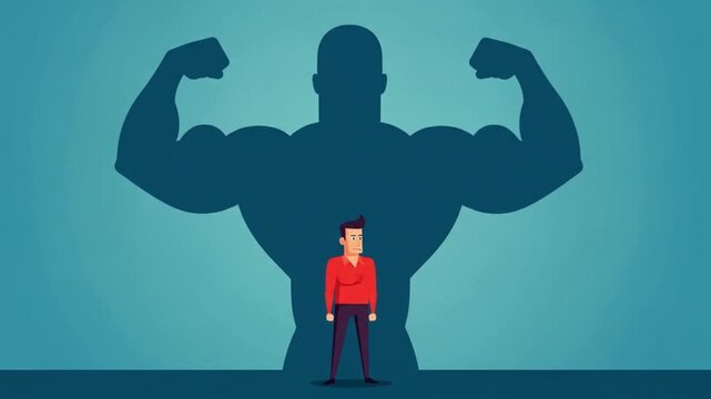 Muscle man cartoon with a dynamic shadow, ideal for fitness branding, sports illustrations, bold advertising campaigns, and motivational content.