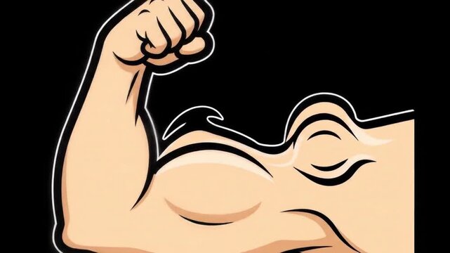 Muscle man cartoon flexes a bicep strongman symbol suitable for fitness, gym, sports, powerlifting, health, bodybuilding, masculine themes.