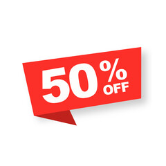 Vector Illustration 50 Percent Off Banner. Modern Red Web Label