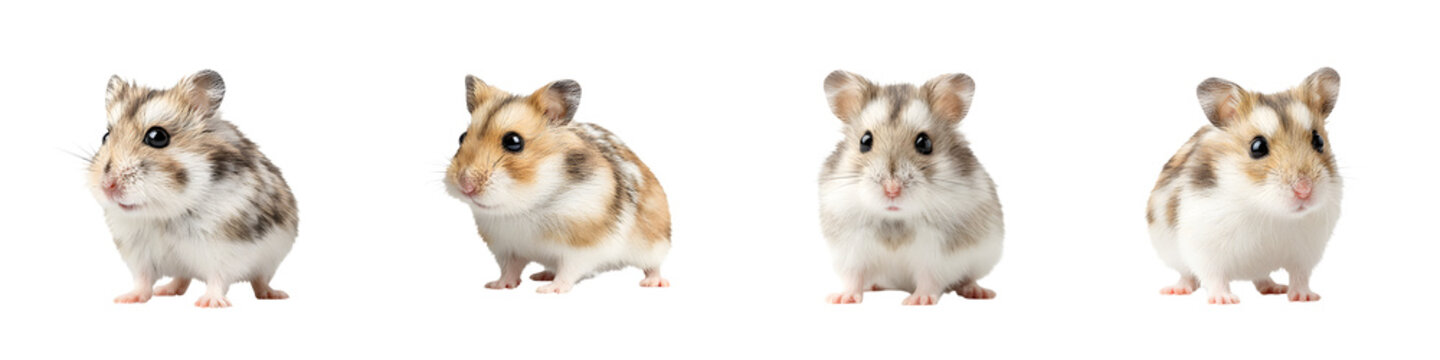 Cute Dwarf Hamsters: Set of Four Rodents on White Background