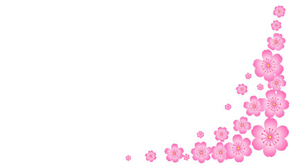 pink flowers corner frame isolated on transparent background.