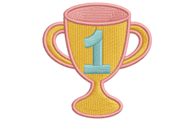 Yellow trophy with blue number one award first place