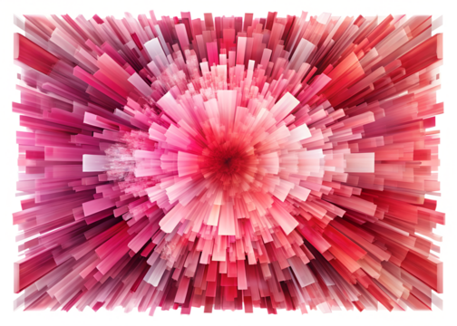 An abstract radial explosion of pink and red hues, isolated on transparent background, creating a dynamic and vibrant effect