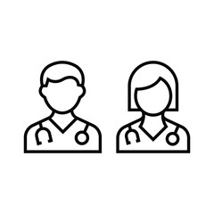 Doctor Icon Set – Male and Female Medical Professionals Line Art Symbols for Healthcare and Hospital Use