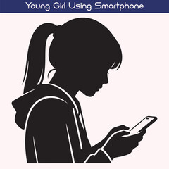  Young Girl Silhouette Using Smartphone