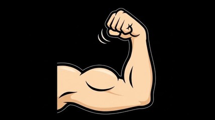 Muscle man cartoon flexes a bicep strongman symbol suitable for fitness, gym, sports, powerlifting, health, bodybuilding, masculine themes.
