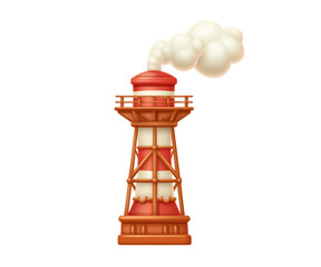 Colorful Illustration of a Retro Industrial Smoke Stack with Clouds