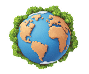 Colorful Illustration of Earth Surrounded by Lush Greenery