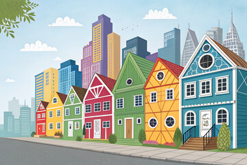 Charming Colorful Houses in a Vibrant Neighborhood Scene