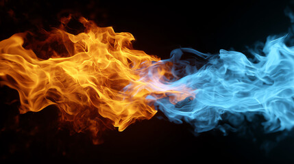 Fototapeta premium A vibrant clash of fire and ice, showcasing contrasting elements of heat and cold in a dynamic visual display.