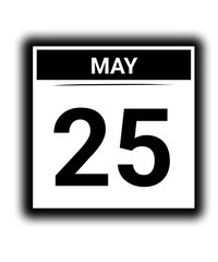 Black and white color May month calendar date 25