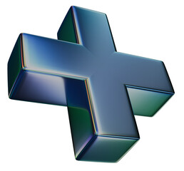 Plus sign 3D Iridescent Chrome Metallic Abstract Shape
