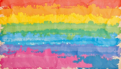 a hand drawn lgbt pride background with rainbow chalk textures on paper, on vintage handmade paper, used in inclusive zine designs.