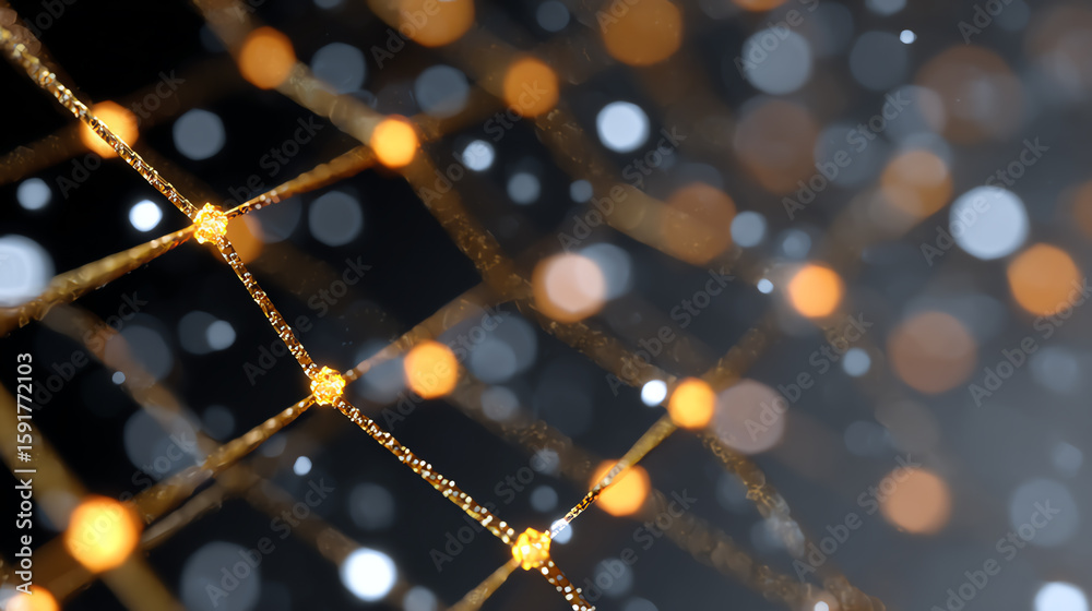 Poster an abstract representation of a digital network with glowing nodes and connections, evoking themes o