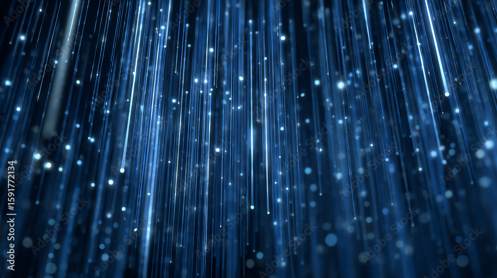 Poster an abstract representation of digital light beams creating a mesmerizing effect in a dark space.