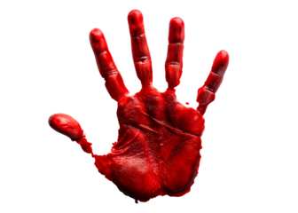A red handprint creates a striking symbol against a transparent background, isolated on transparent background