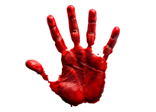 A red handprint creates a striking symbol against a transparent background, isolated on transparent background