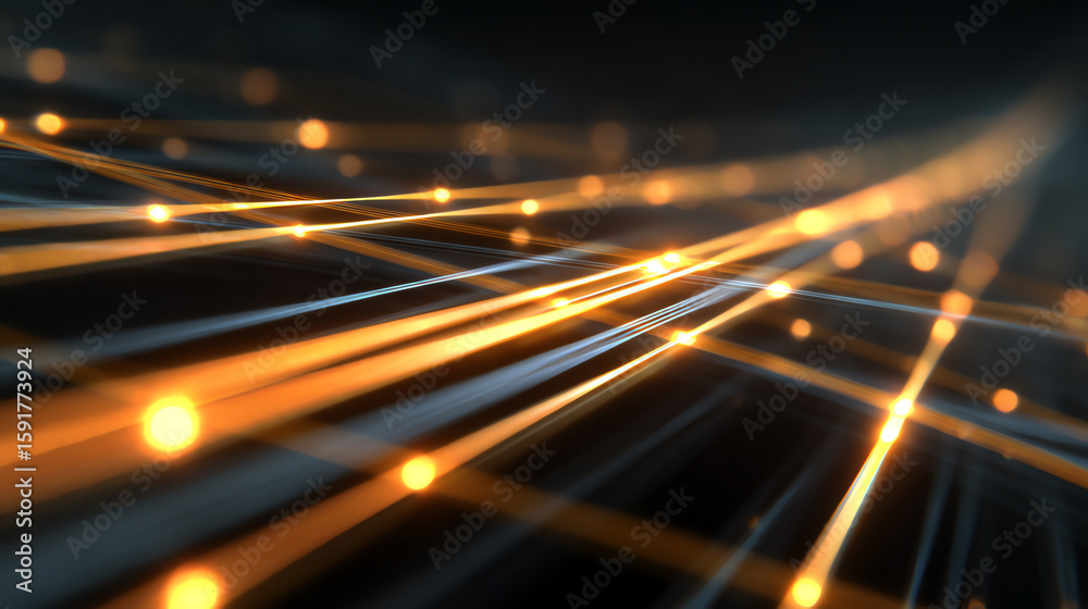 Poster dynamic abstract light lines in dark space, creating a sense of motion and depth, perfect for tech-r