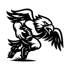 Obraz premium Flying eagle mascot playing american football with fierce expression logo