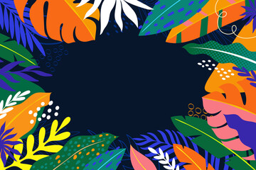 Colorful Vibrant Tropical Leaves Summer Composition