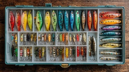 Fishing tackle and lures including soft plastics, crankbaits, spinnerbaits, jig heads, terminal rigs, and storage cases for freshwater and saltwater anglers