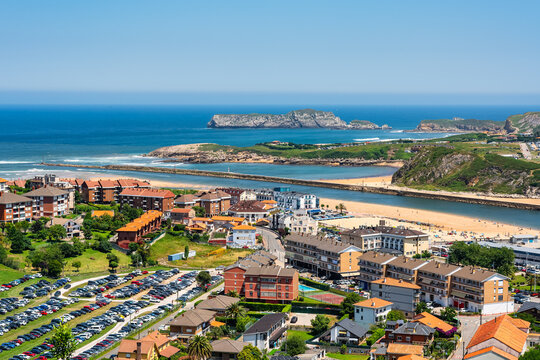 Town of Suances on the north coast of Spain with summer houses by the beach, Cantabria.