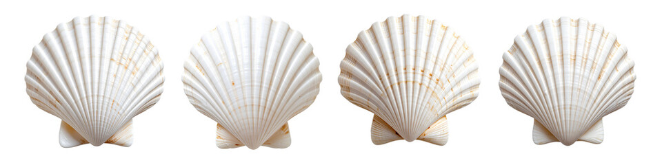 Collection set of Natural white seashell isolated on transparent background