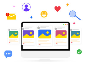  Internet and social media posting concept design with colorful shapes, modern transparent png