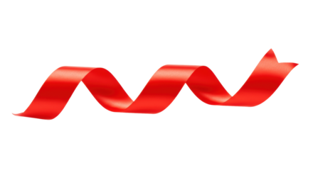 Vibrant red ribbon flowing, twisting in sinuous waves, forming a dynamic abstract shape with subtle sheen against a transparent background, copy space, no shadows, high-angle UHD photorealistic,