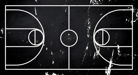 Vintage Basketball Court Design: Black and White Grunge Aesthetic