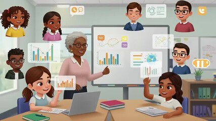 Engaging classroom scene with diverse students learning data visualization from a teacher - Powered by Adobe