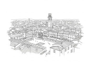 Fototapeta premium Piazza delle Erbe in Verona one line drawing style