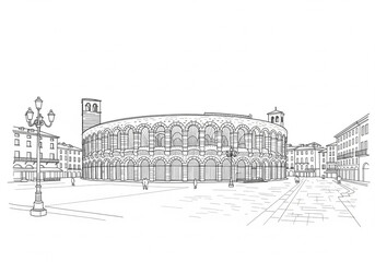 Piazza Bra in Verona one line drawing style